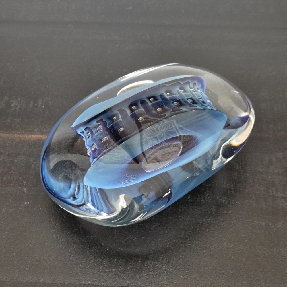 Robert Eickholt Blue/Black/Clear Reptile Series Mouth Blown Paperweight 1993